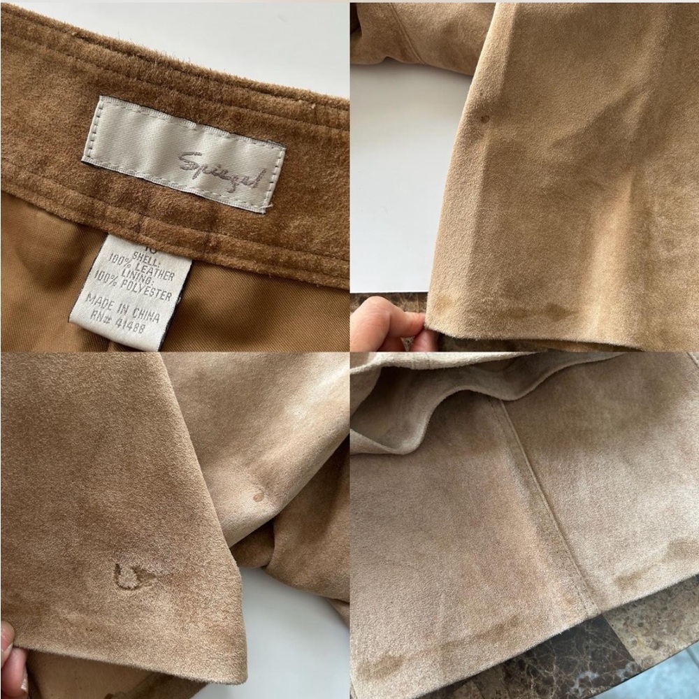 Vintage Spiegel Tan Suede Leather Pants, High-Waisted Wide Leg, Size 10. - Picture 5 of 8